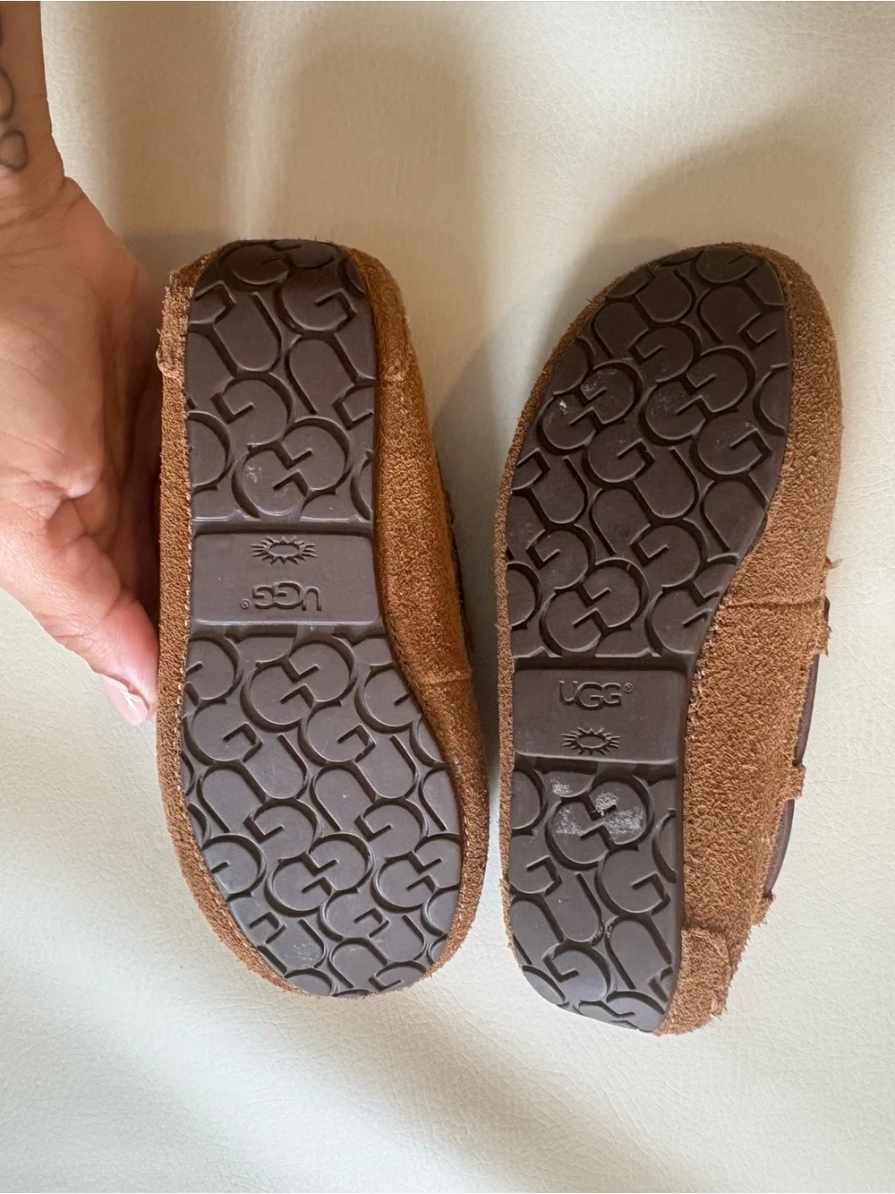 UGG Kids Chestnut Suede Moccasin Slippers with Bow